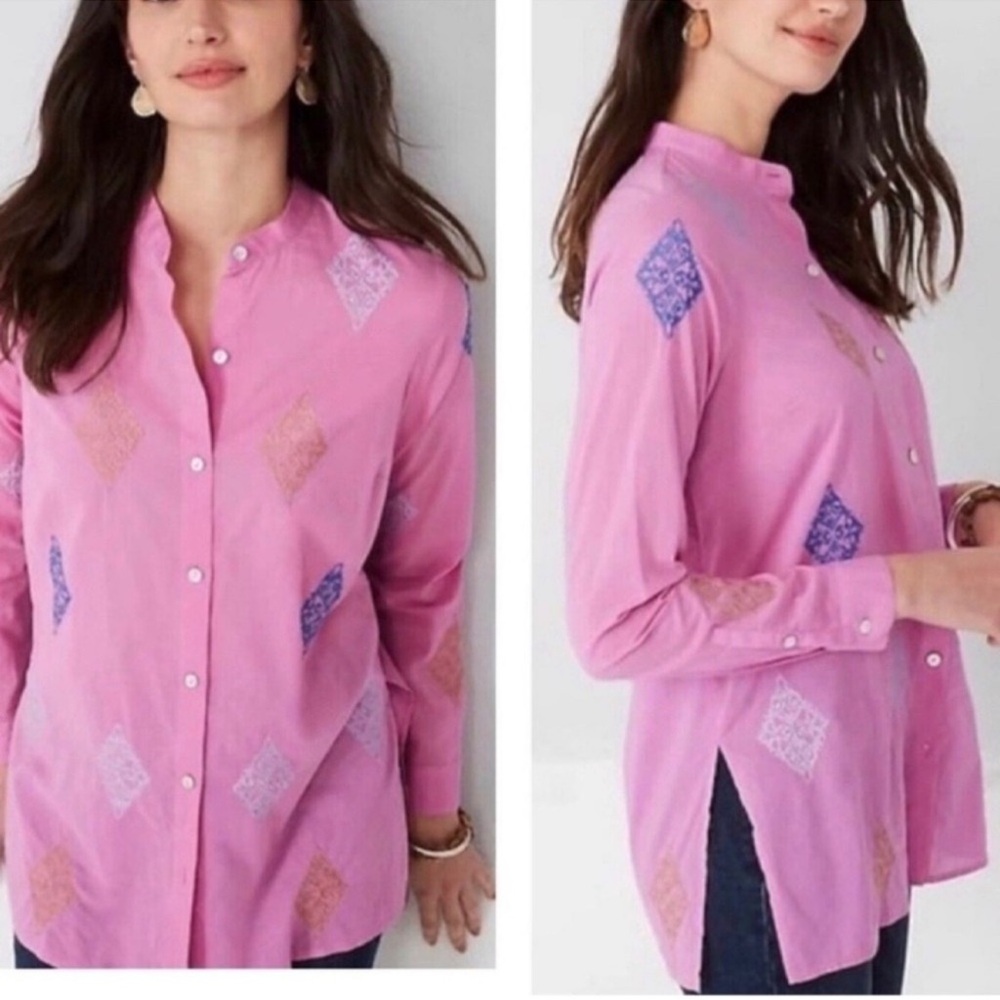 J. Jill Pink Boho Embroidered Button Shirt